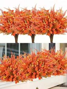 6 件鲜艳的秋季南瓜人造花，秋季南瓜人造花 - 防紫外线逼真的秋叶，具有鲜艳的橙色/黄色/棕色/红色色调，耐用塑料适用于家庭和户外装饰，感恩节万圣节圣诞节婚礼和订婚中心装饰，秋季装饰