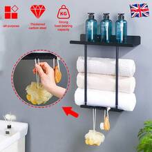 Towel Holder Rack Bathroom Storage Rack Wall Mounted Quality Black Finish - Black - View 4