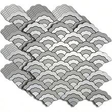 7 Hojas de auto-adhesivas de azulejos de metal con forma de nube, mosaico de aluminio 3D para decoración de pared de cocina, baño y sala de estar, color plateado cepillado - Plata cepillada - Ver 1