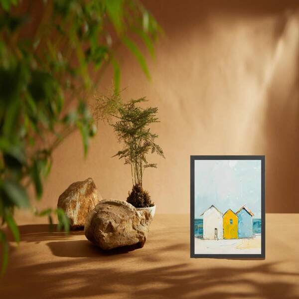 1pc Abstract Beach House Canvas Wall Art, Framed Painting Modern Decor For Tabletop, Home Office Decoration, Unique Gift Idea,School Supplies,Back To School
