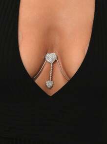 Sexy Rhinesetone Double Heart Pendant Chest Chain Bracket Body Chain Jewerly For Women Summer Bikini Beach Sexy Body Chains Women's Double Heart Bra Chain Daily Wear Nightclub Party Jewerly GIfts