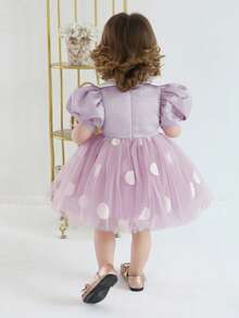 Baby Mädchen Polka Punkt Puffärmel Schleife Tüll lila Weihnachtsparty Kleid, elegantes Prinzessinnenkleid geeignet für Mädchen Geburtstag, Jahrestag, Party, Bankett, festliche Anlässe