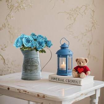 1件复古风格镀锌浇水壶花瓶 - 破旧别致农舍乡村风装饰，7.5英寸高，可作餐桌中心摆件或圣诞装饰品