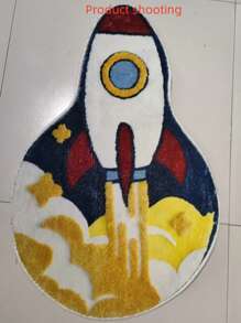 1pc Space Rocket Cartoon Rug, Creative Astronaut Theme Carpet For Living Room, Bedroom, Entryway, Kitchen, Bathroom, Plush, Fluffy, Autumn/Winter, Thick/Soft