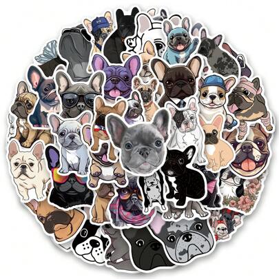 50 Stücke Französische Bulldoggen Aufkleber Vinyl Ästhetik Aufkleber für Scrapbooking, Tagebuch, Stoßstange, Skateboard, Wasserflasche, Cartoon, Schutzhelm, Auto Aufkleber und Dekorationen