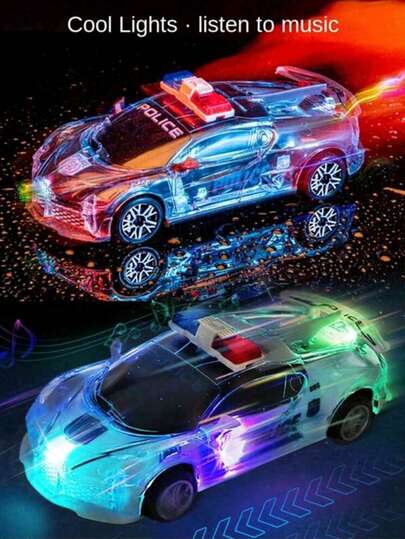 儿童电动灯光和声音警车玩具，可旋转电池供电幼儿男孩/女孩音乐模型警车（不含电池），返校