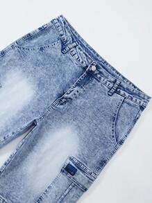 Shorts cargo casuales de denim elástico con múltiples bolsillos para hombre