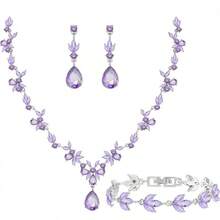 Bridal Wedding Elegant Floral Jewelry Set Women/Brides/Bridesmaids Jewelry Set Wedding Prom Party Bridal Necklace Earrings Bracelet Set - 紫色(銀色) - 查看 1