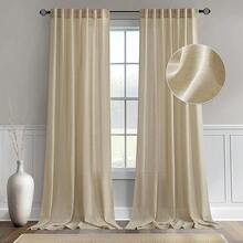 New  Linen Curtains 90 Inch Length For Living Room 2 Panels, Tan Beige Rod Pocket Back Tab Light Filtering Semi Sheer Boho Soft Linen Window Drap Farmhouse Burlap Dr Curtains For Bedroom - 亞麻布 52 寬 x 90 長(2 包) - 查看 1