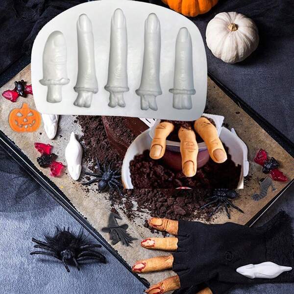 Backförmchen-Sammlung aus Silikon mit Halloween-Motiven: Hand, Totenkopf, Geist, für Süßigkeiten, Fondant, Schokoladenkuchen