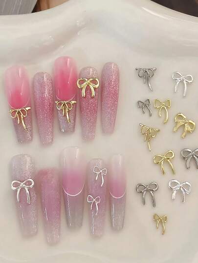 30/100颗金属蝴蝶美甲装饰品，银/金合金蝴蝶美甲钉，混合风格美甲设计，小蝴蝶美甲配件，女孩美甲用品