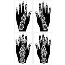 4 Peças Modelos de Estêncil de Tatuagem de Hena Floral para Mão - Preto - Visão 3
