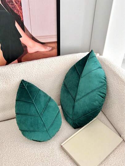 1pc Leaf Shaped Decorative Throw Pillow, Natural Green Soft Sofa/Bedroom Cushion, Home Decor