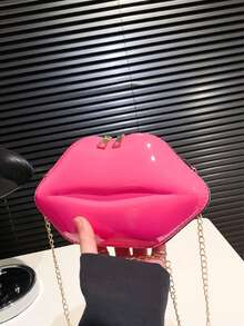 1pc Fashionable Glossy Lip Shaped Chain Strap Crossbody Bag For Women, Novel And Unique Design, Versatile Fashion Item With Multiple Color Options - Hot Pink - View 2