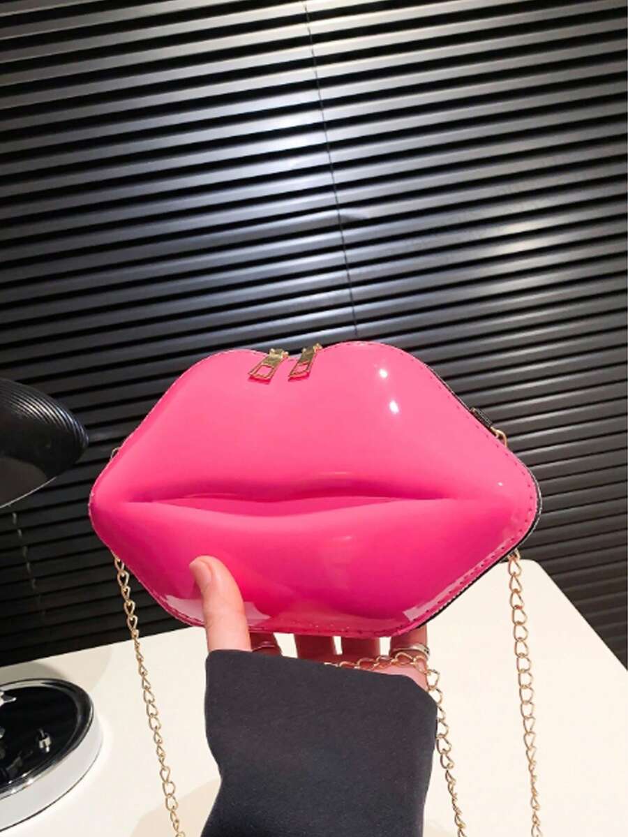 1pc Fashionable Glossy Lip Shaped Chain Strap Crossbody Bag For Women, Novel And Unique Design, Versatile Fashion Item With Multiple Color Options