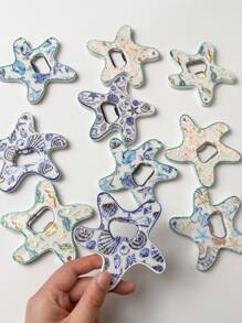1pc Adorable Starfish Shaped Shell And Fish Sponge Pattern Dual-Use Fridge Magnet & Bottle Opener, Suitable For Home Decor, Daily Use, Beach Travel, Holiday Gift