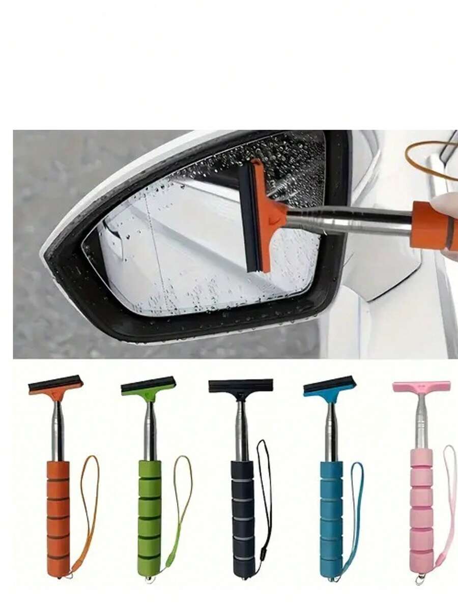 1 件可伸缩便携式汽车挡风玻璃雨刷，由不锈钢和天然橡胶制成，可除雾和清洁玻璃，适用于汽车车窗、侧视镜和后视镜 - 彩色 - 查看 1