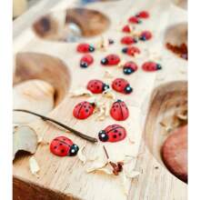 5 Bright Mixed-Color Mini Seven-Hole Bug Stickers, Self-Adhesive Seven-Hole Bug Stickers, Wooden Seven-Hole Bug Stickers, Suitable For Garden DIY Decoration, Flower Pot Decoration, Party Decoration
