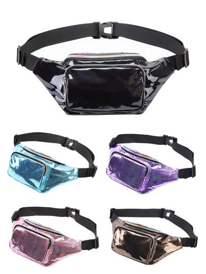 TINYAT Bolso de cintura de PVC con láser para mujer, bolso delgado de moda con correa ajustable, bolso cruzado versátil para llevar el teléfono a fiestas, salidas, viajes a la playa y entrenamientos al aire libre