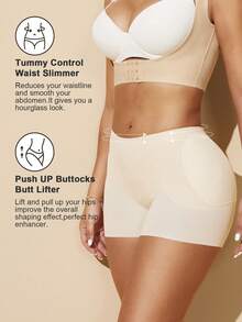 1pc Women Waist Trainer Shorts With Butt Pads, Seamless Shapewear Tummy Control Panty - Apricot - View 4