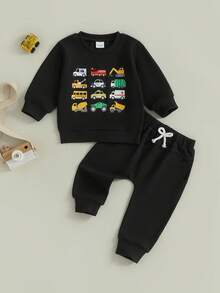 Toddler Boy Fall 2-Piece Set: Vehicle Print Sweatshirt  Elastic Pants - Black - View 6