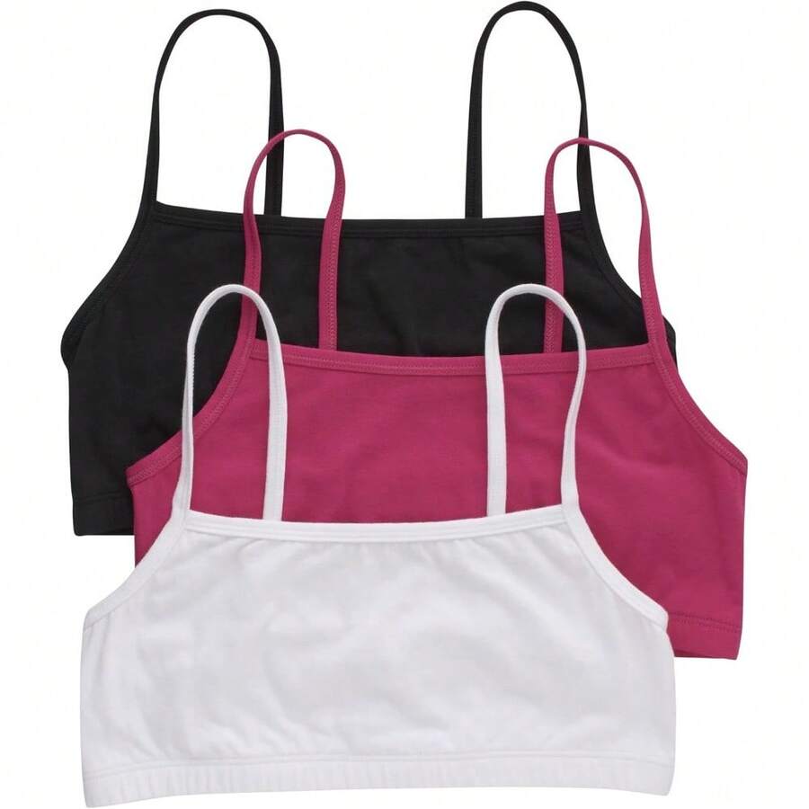 Women's Cotton String Bralette (3 Pack) - Black/Fantastic Fuchsia/White - View 1