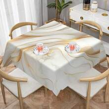 1/20pcs Elegant White Marble Tablecloth With Golden Stripe Design – Rectangular Polyester Table Cover For Dining, Parties, Weddings, And Outdoor Decor – Perfect Gift For Home Styling, Smooth Finish Fabric