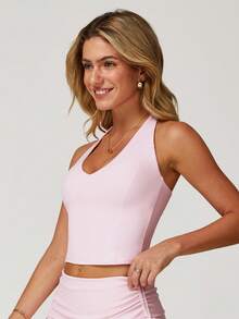 MASKERT Women's Sports Vest, Yoga Vest, Sports Vest, Camisole Vest, High Elasticity Sports Vest, Home Commuting Vest, Skin Friendly And Comfortable - 粉色 - 查看 4