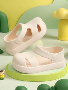 Summer New Fashionable Boys' And Girls' Flat Sandals For Outdoor Daily Leisure And Comfortable Children's Flat Sandals Simple Solid Color Party - Beige - View 2