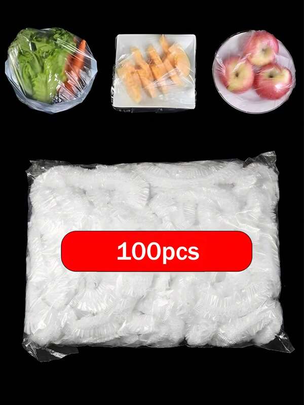 100 piezas Cubiertas desechables para alimentos, bolsas encogibles desechables de uso múltiple, película de preservación de alimentos de cocina engrosada para refrigerador, cubiertas elásticas y extensibles, cubierta a prueba de polvo autosellante, set de gorros de ducha