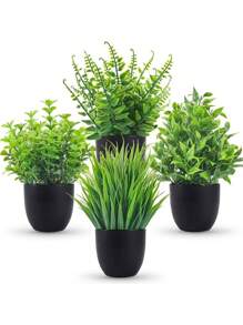 1/4pcs Black Flower Pot Simulation Plants With Small Artificial Plants, Including Pots For Indoor Home Decor, Office, Bathroom And Bedroom, Perfect For Indoor Desk Artificial Plant Decoration, Wedding Decoration, Birthday Party Gift, Garden Decoration, Outdoor Plants, Gardening, Fake Flowers, Room Decor, Home Decor