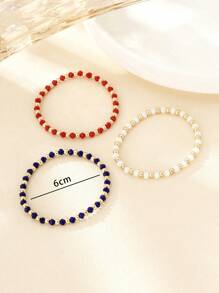 3pcs Set Beaded Bracelet, Minimalist Design In Red, White And Blue, Casual Everyday Wear, 4th Of July Independence Day Decoration