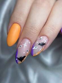 10 pezzi di fogli di decorazioni per unghie per Ognissanti, con disegni di zucche, ragni, pipistrelli, streghe, fantasmi e teschi, senza appiccicosità, per decorazione unghie 3D