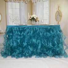 6ft Elegant Beige Tulle Table Skirt - Curly Willow Design, 100% Polyester Ruffle Tablecloth For Weddings, Bridal Showers & Birthday Parties - Versatile For Rectangle & Round Tables, Wedding Table Decorations - Multicolor - View 15