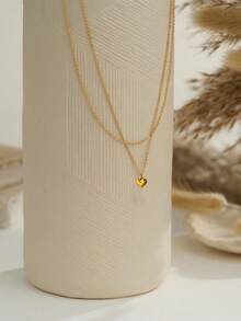 不锈钢防水不褪色可爱迷你双层心形吊坠项链，适合女性日常佩戴 - 雙層愛心 - 查看 2