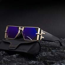 1pc New Arrival Fashion Square Hollow-Out Sunglasses For Men, Retro Casual Street Style, Elegant High-End Metal Frame Sunglasses, UV Protection Suitable For Daily Wear, Sunglasses For Men