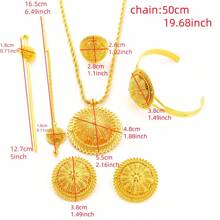 6 Peças/Conjunto Clássico Árabe Conjunto de Joias Cor Dourada: Colar Flor Pingente Anel Brincos Pulseira Headchain Tiara, Para Noiva Africana Casamento, Presente de Festa de Feriado