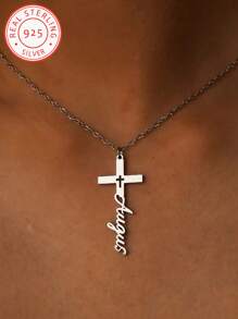 Un pezzo Collana personalizzata in argento 925 con croce placcata oro e nome in inglese, regalo personalizzato di compleanno o anniversario, stile bohémien vintage casual