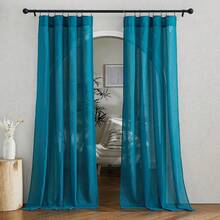 Nuevas cortinas de lino sintético verde pavo real de 240 cm de largo, con bolsillo para varilla y cinta oculta, cortinas de tejido de lino que filtran la luz para la sala de estar, 2 paneles, Ancho 132cm x Largo 240cm - Verde pavo real 52 ancho x 95 largo (paquete de 2) - Ver 2
