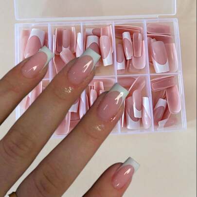 120 piezas de uñas postizas rectangulares de estilo francés minimalista, actualiza tu estilo de manicura, adecuado para mujeres y niñas, uñas DIY, uñas de aplicación, suministros de arte de uñas, calcomanías de uñas