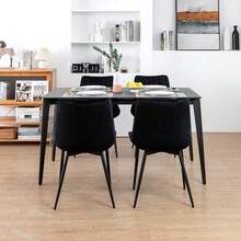 Dyhome Black Dining Chairs Set Of 2,  Mid Century Modern Dining Chairs  Ergonomic Backrest Upholstered Dining Chairs Velvet Dining Chairs With Metal Legs For Kitchen Living Room Bedroom, Home Atmosphere Decoration. - 黑色 - 查看 9