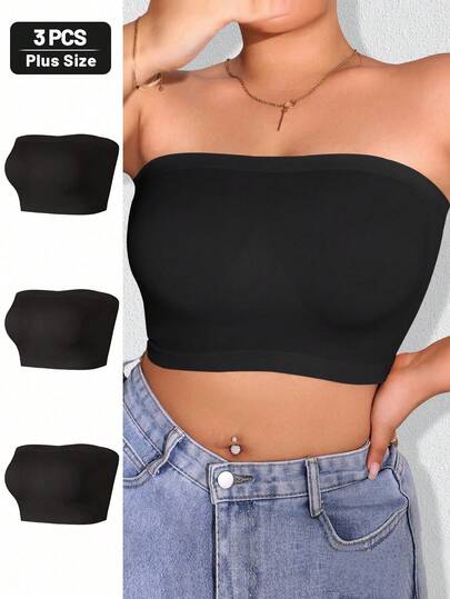 3pcs/Set Plus Size Women Seamless Strapless Bandeau Bra For Cleavage Enhancement