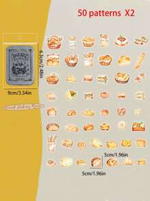 1 Packung mit 100 Stücke Vintage Mini Brot Sandwich Lebensmittelmuster PET Dekoration Aufkleber, Schulmaterial, Rückkehr zur Schule