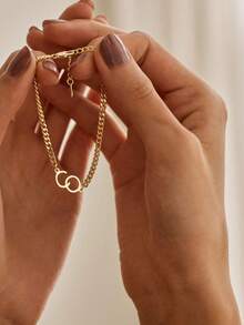 客製化個性化姓名手鍊 不鏽鋼吊飾粗鏈條 刻字多款字體 NK 鏈條手鍊 中性時尚嘻哈珠寶 生日禮物 - 金色2 - 查看 4