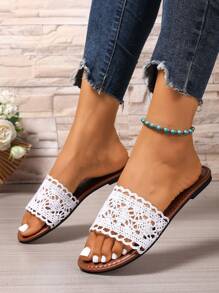 Women's Round Toe Casual Flat Slippers, Summer Open Toe Sandals