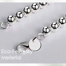 925 纯银镀层 6 毫米光滑串珠球链项链 女士婚礼订婚珠宝 40-75 厘米 - 銀 - 查看 4