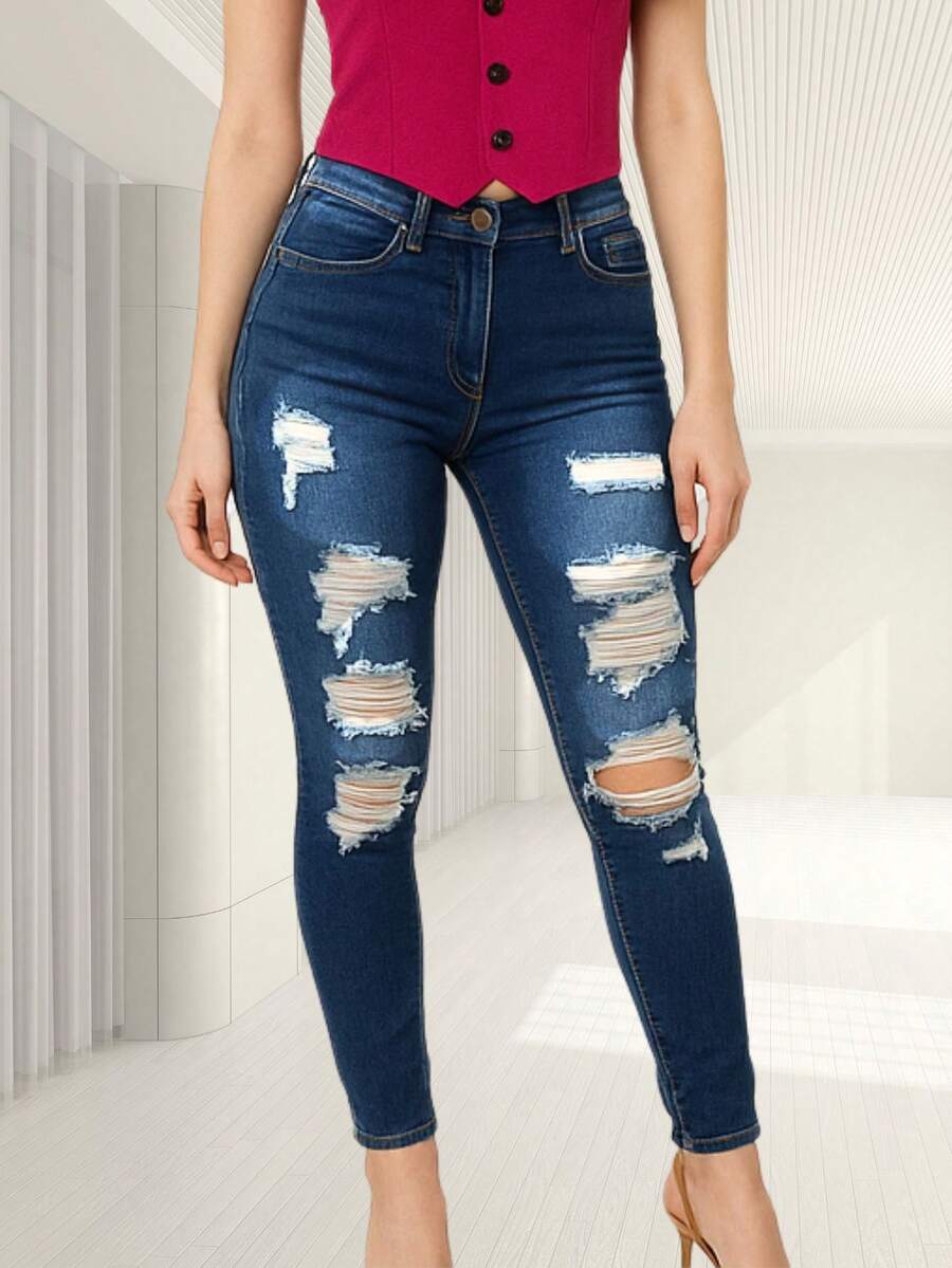 Skinny Jeans Thick Stretch Denim Ankle High Waist.