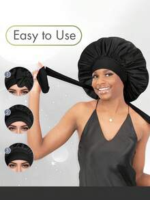 缎面丝质帽，带可调节系带 - 轻盈护发帽，整晚舒适，护发和沐浴 - 适合男女返校