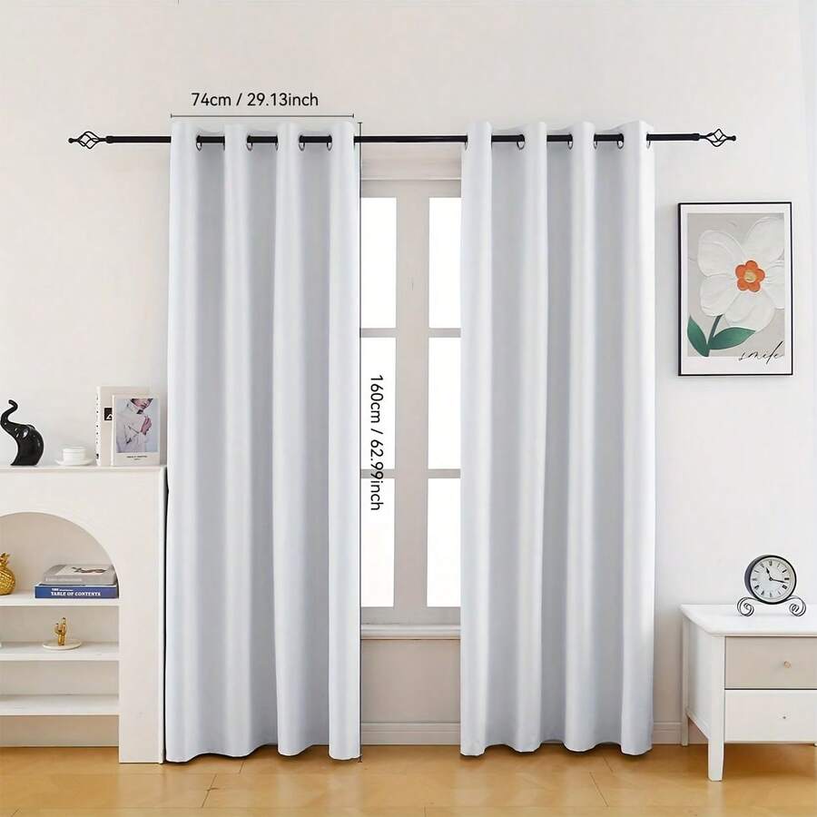 1pc Solid Color Blackout Curtain Panel - Thermal Insulated Window Drapes For Room Darkening, Bedroom, Game Room, Living Room, Dormitory, Office, And Home Decoration - White - View 1