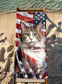 1 Stück patriotisch bedrucktes Katzen Mikrofaser Strandtuch, extra große Decke, super saugfähiges Badetuch, geeignet für Reisen, Schwimmbad, Schnorcheln, Surfen, Yoga, Camping, verschiedene Größen, Strandaccessoire Strandutensilien